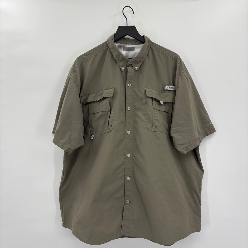 Columbia Mens Short Sleeve Button Up Shirt XXL Khaki Omni Shade UPF 30‎ Fishing